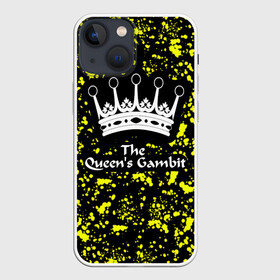 Чехол для iPhone 13 mini с принтом The Queens Gambit в Новосибирске,  |  | chess | crown | inscription the queens gambit | queen | the queens gambit | королева | корона | надпись the queens gambit | принт the queens gambit | принт ход королевы | сериал the queens gambit | сериал ход королевы | ход королевы | шахмоты