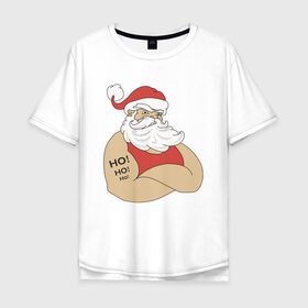 Мужская футболка хлопок Oversize с принтом Santa Claus в Новосибирске, 100% хлопок | свободный крой, круглый ворот, “спинка” длиннее передней части | 2021 | santa claus | дед мороз | новый год | санта клаус | современный санта