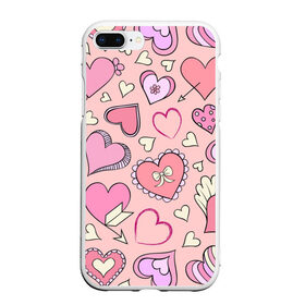 Чехол для iPhone 7Plus/8 Plus матовый с принтом Розовые сердечки в Новосибирске, Силикон | Область печати: задняя сторона чехла, без боковых панелей | для девочек | любимой | любовь | розовое | романтика | сердечки | сердечко | сердце