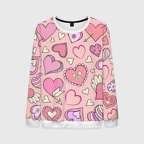 Мужской свитшот 3D с принтом Розовые сердечки в Новосибирске, 100% полиэстер с мягким внутренним слоем | круглый вырез горловины, мягкая резинка на манжетах и поясе, свободная посадка по фигуре | для девочек | любимой | любовь | розовое | романтика | сердечки | сердечко | сердце