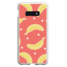 Чехол для Samsung S10E с принтом Банановый рай в Новосибирске, Силикон | Область печати: задняя сторона чехла, без боковых панелей | банан | банановый | белый | еда | желтый | летний | питание | розовый | точки | фрукт