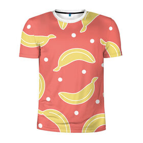 Мужская футболка 3D спортивная с принтом Банановый рай в Новосибирске, 100% полиэстер с улучшенными характеристиками | приталенный силуэт, круглая горловина, широкие плечи, сужается к линии бедра | банан | банановый | белый | еда | желтый | летний | питание | розовый | точки | фрукт