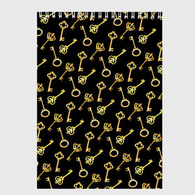 Скетчбук с принтом Золотые ключики в Новосибирске, 100% бумага
 | 48 листов, плотность листов — 100 г/м2, плотность картонной обложки — 250 г/м2. Листы скреплены сверху удобной пружинной спиралью | gold | golden | hipster | pattern | retro | винтаж | волшебный | джаз | замок | золотистый | золото | золотой ключик | империя | классика | ключ | ключик | корона | открытие | паттерн | ретро стиль | символ | сказочный