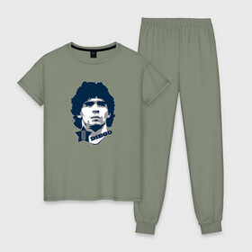 Женская пижама хлопок с принтом Diego 10 в Новосибирске, 100% хлопок | брюки и футболка прямого кроя, без карманов, на брюках мягкая резинка на поясе и по низу штанин | 10 | el diego | legend | maradona | аргентина | легенда | марадона | форма