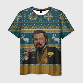 Мужская футболка 3D с принтом Кэлвин Кэнди в Новосибирске, 100% полиэфир | прямой крой, круглый вырез горловины, длина до линии бедер | джанго особожденный | кэлвин кэнди | леонардо ди каприо | рождественский свитер