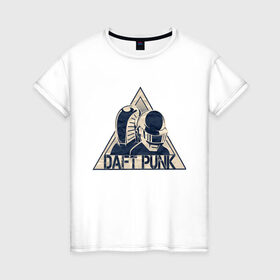 Женская футболка хлопок с принтом Daft Punk в Новосибирске, 100% хлопок | прямой крой, круглый вырез горловины, длина до линии бедер, слегка спущенное плечо | daft punk | лого | музыка | музыкальный дуэт.