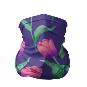 Бандана-труба 3D с принтом Тюльпаны на фиолетовом фоне в Новосибирске, 100% полиэстер, ткань с особыми свойствами — Activecool | плотность 150‒180 г/м2; хорошо тянется, но сохраняет форму | зеленый | листья | любовь | паттерн | праздник | природа | растения | розовый | романтика | тюльпаны | узор | фиолетовый | цветы