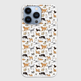 Чехол для iPhone 13 Pro с принтом Узор собаки много в Новосибирске,  |  | Тематика изображения на принте: гав | детский | домашнее животное | животный | звери | команды | лапы | любителю животных | морды | песель | песик | псы | собаки | собачка | узор | хвост | шаблон | щенки