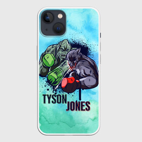 Чехол для iPhone 13 с принтом Тайсон против Джонса в Новосибирске,  |  | art | box | boxing | legend | mma | ring | sport | ufc | watercolor | акварель | арт | битва | боксеры | борьба | горилла | железный | иллюстрация | легенда | легенды | майк | мма | мышцы | пантера | перчатки | прикол | реванш | ринг