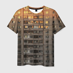 Мужская футболка 3D с принтом Панелька в Новосибирске, 100% полиэфир | прямой крой, круглый вырез горловины, длина до линии бедер | архитектура | грусть | здание | панелька | панельный дом | россия | советский | ссср | фото | эстетика