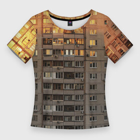 Женская футболка 3D Slim с принтом Панелька в Новосибирске,  |  | архитектура | грусть | здание | панелька | панельный дом | россия | советский | ссср | фото | эстетика