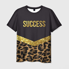 Мужская футболка 3D с принтом Success в Новосибирске, 100% полиэфир | прямой крой, круглый вырез горловины, длина до линии бедер | success | swag | блеск | блестки | китч | леопард | леопардовый принт | понты | успех | успешные люди | фрик