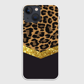 Чехол для iPhone 13 mini с принтом Леопардовый принт в Новосибирске,  |  | success | swagg | блеск | блестки | животнй принт | золотистый | золото | золотой | леопард | леопардовый принт | понты | тигровый