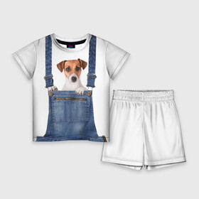 Детский костюм с шортами 3D с принтом ЩЕНОК В КАРМАШКЕ в Новосибирске,  |  | dog | jeans | packet | гав | джинсовый | дружок | животные | звери | карман | комбинезон | ломашние | одежда | пес | собака | щенок