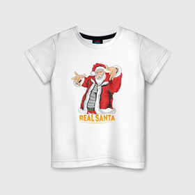 Детская футболка хлопок с принтом ReaL SANTA в Новосибирске, 100% хлопок | круглый вырез горловины, полуприлегающий силуэт, длина до линии бедер | Тематика изображения на принте: new year | real | santa | дед мороз | новый год | санта | санта клаус