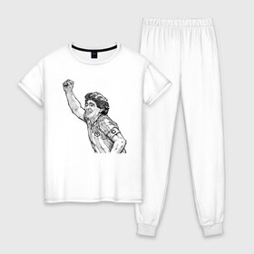 Женская пижама хлопок с принтом Марадона в Новосибирске, 100% хлопок | брюки и футболка прямого кроя, без карманов, на брюках мягкая резинка на поясе и по низу штанин | аргентина | диего | капитан | марадона | футбол | чемпион