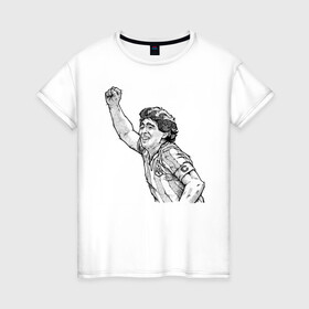 Женская футболка хлопок с принтом Марадона в Новосибирске, 100% хлопок | прямой крой, круглый вырез горловины, длина до линии бедер, слегка спущенное плечо | аргентина | диего | капитан | марадона | футбол | чемпион