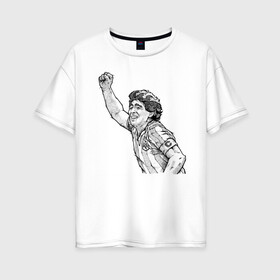 Женская футболка хлопок Oversize с принтом Марадона в Новосибирске, 100% хлопок | свободный крой, круглый ворот, спущенный рукав, длина до линии бедер
 | аргентина | диего | капитан | марадона | футбол | чемпион
