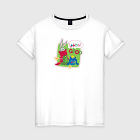 Женская футболка хлопок с принтом Looking good в Новосибирске, 100% хлопок | прямой крой, круглый вырез горловины, длина до линии бедер, слегка спущенное плечо | bugs | bunny | looney | tunes | tweety | vdzajul | багз | бани | банни | твити