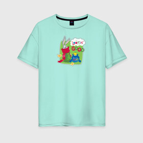 Женская футболка хлопок Oversize с принтом Looking good в Новосибирске, 100% хлопок | свободный крой, круглый ворот, спущенный рукав, длина до линии бедер
 | bugs | bunny | looney | tunes | tweety | vdzajul | багз | бани | банни | твити