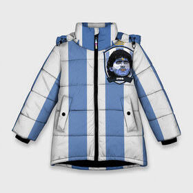 Зимняя куртка для девочек 3D с принтом Диего Армандо Марадона D10S в Новосибирске, ткань верха — 100% полиэстер; подклад — 100% полиэстер, утеплитель — 100% полиэстер. | длина ниже бедра, удлиненная спинка, воротник стойка и отстегивающийся капюшон. Есть боковые карманы с листочкой на кнопках, утяжки по низу изделия и внутренний карман на молнии. 

Предусмотрены светоотражающий принт на спинке, радужный светоотражающий элемент на пуллере молнии и на резинке для утяжки. | d10s | maradona | аргентина | армандо | барселона | бога | джерси | диего | легенда | марадон | марадона | марадоны | рука | форма