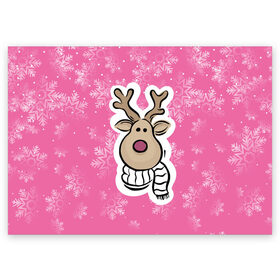 Поздравительная открытка с принтом НОВОГОДНИЙ ОЛЕНЬ в Новосибирске, 100% бумага | плотность бумаги 280 г/м2, матовая, на обратной стороне линовка и место для марки
 | 31 декабря | christmas | merry christmas | зима | новогодний олень | новый год | олень | подарок | праздник | рождество | с новым годом | снег | снежинки | счастливого рождества