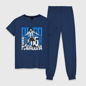 Женская пижама хлопок с принтом 10 Diego Maradona в Новосибирске, 100% хлопок | брюки и футболка прямого кроя, без карманов, на брюках мягкая резинка на поясе и по низу штанин | 10 номер | diego | football | maradona | maradonna | арегнтина | бога | диего | марадона | марадонна | ретро | рука | сборная аргентины | футбол | футболист