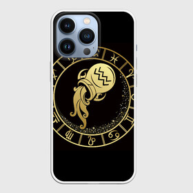 Чехол для iPhone 13 Pro с принтом Водолей в Новосибирске,  |  | водолей | знаки зодиака | золотой рисунок | черный фон