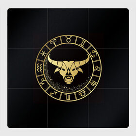 Магнитный плакат 3Х3 с принтом Телец в Новосибирске, Полимерный материал с магнитным слоем | 9 деталей размером 9*9 см | знаки зодиака | золотой рисунок | телец | черный фон
