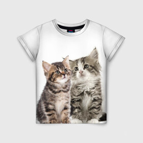 Детская футболка 3D с принтом котята в Новосибирске, 100% гипоаллергенный полиэфир | прямой крой, круглый вырез горловины, длина до линии бедер, чуть спущенное плечо, ткань немного тянется | cute kittens | kittens | котята | красивые котята | милые котята