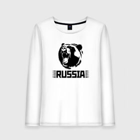 Женский лонгслив хлопок с принтом Russia в Новосибирске, 100% хлопок |  | bear | russia | медведь | мишка | россия | рф | черный