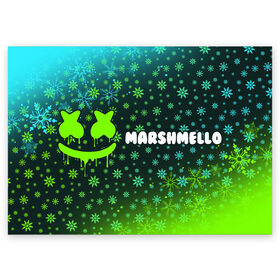 Поздравительная открытка с принтом MARSHMELLO - Зимний в Новосибирске, 100% бумага | плотность бумаги 280 г/м2, матовая, на обратной стороне линовка и место для марки
 | face | logo | marsh | marshmallow | marshmello | marshmelo | mello | smile | год | лицо | лого | маршмеллов | маршмеллоу | маршмеллу | маршмело | маршмелов | маршмелоу | маска | музыка | новогодний | новый | рожица | символ | смайл