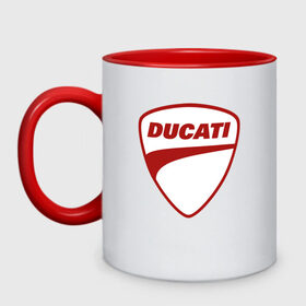 Кружка двухцветная с принтом Ducati Logo (Z) в Новосибирске, керамика | объем — 330 мл, диаметр — 80 мм. Цветная ручка и кайма сверху, в некоторых цветах — вся внутренняя часть | Тематика изображения на принте: audi | audi ag | corse | ducati | ducati corse | ducati motor holding | hypermotard | multistrada | panigale | scrambler | streetfighter | supersport | дукати | массимо борди | мото | фабио тальони