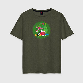 Женская футболка хлопок Oversize с принтом Dear Santa I want it all в Новосибирске, 100% хлопок | свободный крой, круглый ворот, спущенный рукав, длина до линии бедер
 | daffy | duck | tunes | vdzajul | дак | даффи