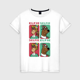 Женская футболка хлопок с принтом Selfie elfie в Новосибирске, 100% хлопок | прямой крой, круглый вырез горловины, длина до линии бедер, слегка спущенное плечо | 005850 | scooby doo | shaggy | vdkotan | велма | дафна | скуби | скуби ду | шэгги
