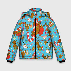 Зимняя куртка для мальчиков 3D с принтом Happy Scooby в Новосибирске, ткань верха — 100% полиэстер; подклад — 100% полиэстер, утеплитель — 100% полиэстер | длина ниже бедра, удлиненная спинка, воротник стойка и отстегивающийся капюшон. Есть боковые карманы с листочкой на кнопках, утяжки по низу изделия и внутренний карман на молнии. 

Предусмотрены светоотражающий принт на спинке, радужный светоотражающий элемент на пуллере молнии и на резинке для утяжки | 005850 | scooby doo | shaggy | vdkotan | велма | дафна | скуби | скуби ду | шэгги