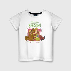 Детская футболка хлопок с принтом Merry munchies в Новосибирске, 100% хлопок | круглый вырез горловины, полуприлегающий силуэт, длина до линии бедер | Тематика изображения на принте: 005850 | scooby doo | shaggy | vdkotan | велма | дафна | скуби | скуби ду | шэгги