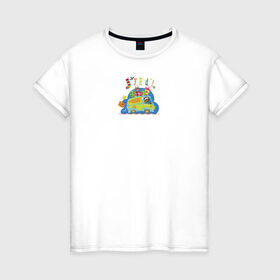 Женская футболка хлопок с принтом Joy ride в Новосибирске, 100% хлопок | прямой крой, круглый вырез горловины, длина до линии бедер, слегка спущенное плечо | 005850 | scooby doo | shaggy | vdkotan | велма | дафна | скуби | скуби ду | шэгги