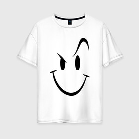 Женская футболка хлопок Oversize с принтом Smile в Новосибирске, 100% хлопок | свободный крой, круглый ворот, спущенный рукав, длина до линии бедер
 | smile | бровь | смайл | смайлик | улыбка | ухмылка