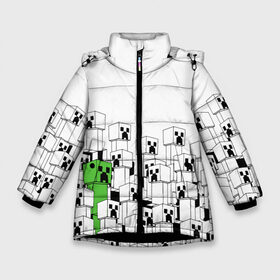 Зимняя куртка для девочек 3D с принтом Minecraft Крипер в Новосибирске, ткань верха — 100% полиэстер; подклад — 100% полиэстер, утеплитель — 100% полиэстер. | длина ниже бедра, удлиненная спинка, воротник стойка и отстегивающийся капюшон. Есть боковые карманы с листочкой на кнопках, утяжки по низу изделия и внутренний карман на молнии. 

Предусмотрены светоотражающий принт на спинке, радужный светоотражающий элемент на пуллере молнии и на резинке для утяжки. | creeper | game | зомби | игра | крипер | майн | майнкрафт | монстр