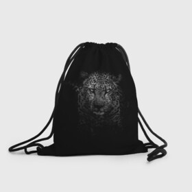 Рюкзак-мешок 3D с принтом Ягуар выходит из тени в Новосибирске, 100% полиэстер | плотность ткани — 200 г/м2, размер — 35 х 45 см; лямки — толстые шнурки, застежка на шнуровке, без карманов и подкладки | jaguar | барс | животное | зверь | кошка | черный | ягуар