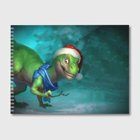 Альбом для рисования с принтом Динозавр в Новогодней Шапке! в Новосибирске, 100% бумага
 | матовая бумага, плотность 200 мг. | Тематика изображения на принте: 