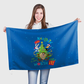 Флаг 3D с принтом I was naughty в Новосибирске, 100% полиэстер | плотность ткани — 95 г/м2, размер — 67 х 109 см. Принт наносится с одной стороны | bugs | bunny | daffy | devil | duck | looney | tasmanian | tunes | vdzajul | багз | бани | банни | дак | даффи | дьявол | тасманский