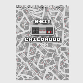 Скетчбук с принтом 8-bit childhood в Новосибирске, 100% бумага
 | 48 листов, плотность листов — 100 г/м2, плотность картонной обложки — 250 г/м2. Листы скреплены сверху удобной пружинной спиралью | 8 bit | 8 бит | dendy | nes | nintendo | денди | джойстик | нинтендо