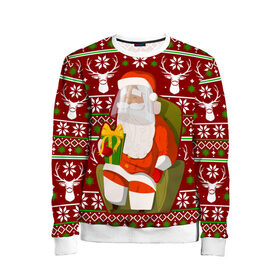 Детский свитшот 3D с принтом Санта с защитным экраном в Новосибирске, 100% полиэстер | свободная посадка, прямой крой, мягкая тканевая резинка на рукавах и понизу свитшота | Тематика изображения на принте: deer | happy new year | new year | santa | защитный экран | корона | коронавирус | новогодний свитер | новый год | санта | санта клаус | свитер | свитер с маской | свитер с оленями