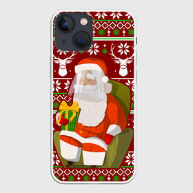 Чехол для iPhone 13 mini с принтом Санта с защитным экраном в Новосибирске,  |  | deer | happy new year | new year | santa | защитный экран | корона | коронавирус | новогодний свитер | новый год | санта | санта клаус | свитер | свитер с маской | свитер с оленями