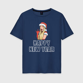 Женская футболка хлопок Oversize с принтом Happy New Year в Новосибирске, 100% хлопок | свободный крой, круглый ворот, спущенный рукав, длина до линии бедер
 | 