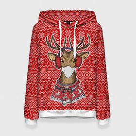 Женская толстовка 3D с принтом Deer in a medical mask в Новосибирске, 100% полиэстер  | двухслойный капюшон со шнурком для регулировки, мягкие манжеты на рукавах и по низу толстовки, спереди карман-кенгуру с мягким внутренним слоем. | deer | happy new year | new year | santa | защитный экран | корона | коронавирус | новогодний свитер | новый год | свитер | свитер с маской | свитер с оленями