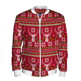 Мужской бомбер 3D с принтом Viral sweater в Новосибирске, 100% полиэстер | застегивается на молнию, по бокам два кармана без застежек, по низу бомбера и на воротнике - эластичная резинка | deer | happy new year | new year | santa | защитный экран | корона | коронавирус | новогодний свитер | новый год | свитер | свитер с маской | свитер с оленями