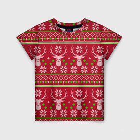 Детская футболка 3D с принтом Viral sweater в Новосибирске, 100% гипоаллергенный полиэфир | прямой крой, круглый вырез горловины, длина до линии бедер, чуть спущенное плечо, ткань немного тянется | Тематика изображения на принте: deer | happy new year | new year | santa | защитный экран | корона | коронавирус | новогодний свитер | новый год | свитер | свитер с маской | свитер с оленями